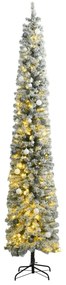 Úzky vianočný stromček 300 LED, zasnežený s guľami 300 cm 3210245