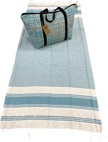 Štýlový set plážovej tašky + osušky HAMAM 75x150 cm, tyrkysový