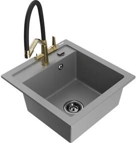 Mexen Vito, 1-komorový granitový drez 520x490x210 mm, drezová batéria Duo, šedá, 6503-71-671701-57-B