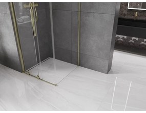 Mexen Velar, sprchový kút s posuvnými dverami 90(dvere) x 90(stena) cm, 8mm číre sklo, zlatá lesklá, 871-090-090-01-50