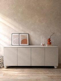 Kozmetická komoda Sonatia II 200 cm so štyrmi dverami - kasmír / guľové nohy