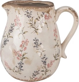 Béžový keramický dekoratívny džbán s lúčnymi kvetmi Monnia L - 21*16*20 cm
