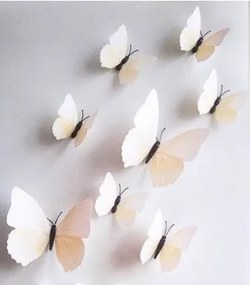 PIPPER | Samolepka na stenu "Plastové 3D Motýle - Krémové" 12ks 6-12 cm