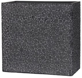 Čierny hranatý vysoký kvetináč s letokruhy Wood - 31 * 16 * 29 cm