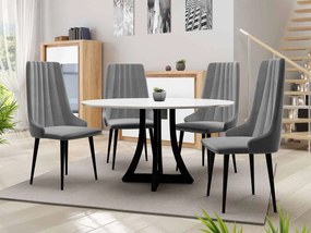 Okrúhly stôl Dagerto FI 100 so 4 stoličkami ST93 03, Farby: biely lesk / čierny lesk, Potah: Magic Velvet 2216