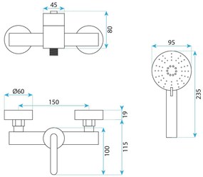 Rea Ontario, sprchová batéria s ručnou bodovou sprchovou súpravou, medená matná, REA-B0974