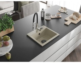 Mexen Milo, 1-komorový granitový drez 435x410x171 mm a drezová batéria Aster, béžová, 6505-69-73450-07-B