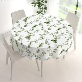 Biante Bavlnený okrúhly obrus Sandra SA-422 Zelené listy na bielom Ø 140 cm