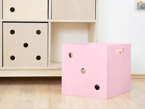 Ružový drevený úložný box DICE s číslami v štýle hracej kocky - Trojka