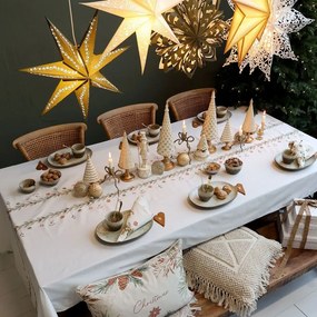 Krémový bavlnený obrus s girlandou Aix Christmas - 140*240 cm