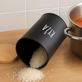 Orion Dóza na potraviny, plechová, čierna, s bambusovým vekom, 1,3l, Ryža SK