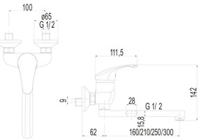 Mereo Mereo, Drezová nástenná batéria, Sonáta, s ramienkom plochým rovným 160 mm, chróm, MER-CB302A02N
