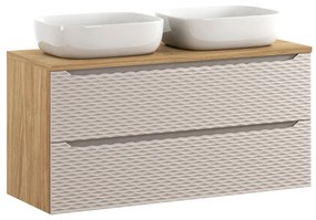 Závěsná skříňka Ocean s deskou a umyvadly 120 cm dub olejovaný/béžová