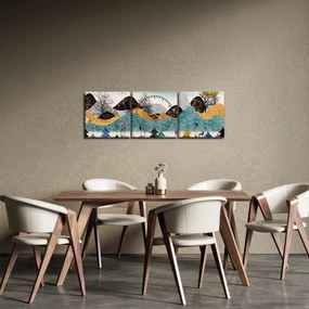 Grafický obraz s jeleňmi (s hodinami) (90x30 cm)