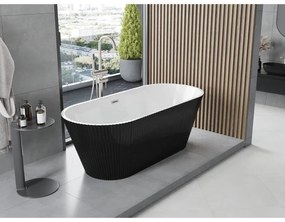 Mexen Yara, voľne stojaca ryhovaná vaňa 170 x 75 cm, biela-čierna, oceľový prepad, 52861707575-97
