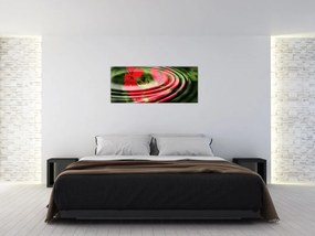 Abstraktný obraz - kvety vo vlnách (120x50 cm)
