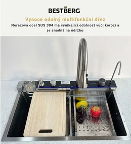 Multifunkčný inteligentný drez BestBerg BBSS-20S / 75 x 45 x 22 cm / nerezová oceľ / strieborná