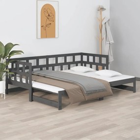 Rozkladacia denná posteľ sivá borovicový masív 2x(90x190) cm