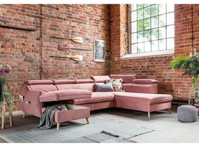 Svetloružová zamatová rozkladacia rohová pohovka do "U" (pravý roh) Sweet Harmony – Miuform