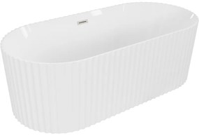 Mexen Paola, voľne stojaca vaňa, drážkovaná, 170 x 80 cm, biela lesklá, brúsená oceľ, 52721708000-97