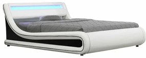 Kondela Manželská posteľ, MANILA NEW, s RGB LED osvetlením, biela/čierna, 183x200