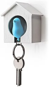 Vešiačik na kľúče Qualy Sparrow, biela búdka / modrý vtáčik