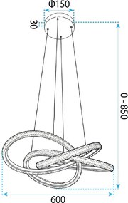 Toolight Toolight, LED závesné svietidlo 60cm, 100W, 4000K, 5000lm, G153-CP, zlatá lesklá, OSW-07826