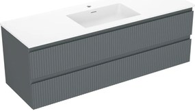 Mexen Rivel, kúpeľňová skrinka 140 cm s umývadlom Otis, 2 zásuvky, drážkovaná, grafitová matná/biela matná, 91A20-14047-2-BFF66-W18M