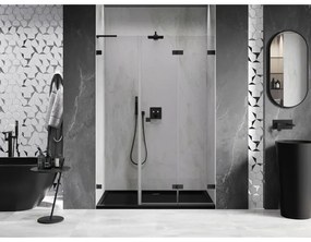 Mexen Lunar-F, L pravé skladacie sprchové dvere 150 cm, 8mm číre sklo, čierny matný profil, 836SL-150-050-70-00-P