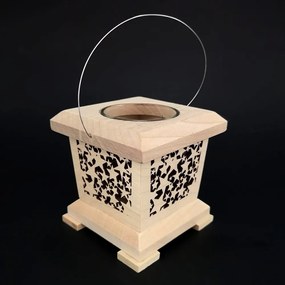 AMADEA Drevený lampáš s motívom hviezd, masívne drevo, 9x9x9 cm