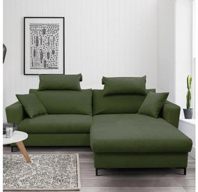 Rozkladacia rohová sedacia súprava s úložným priestorom do tvaru L HORTA pravá zelená