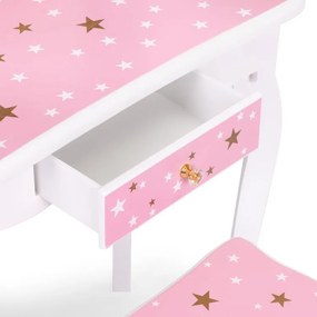 Detský kozmetický stolík s trojitým zrkadlom a taburetkou