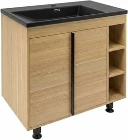 Kúpeľňová skrinka s čiernym umývadlom Naturel Lucca 79×70×45 cm, dub mat, LUCCA80DU3ABKM