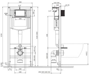 Cersanit City, System50 PNEU podomietkový rám + závesná wc misa City Square CleanOn + čierne tlačidlo Circle, S701-777