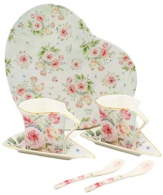 HOME ELEMENTS Súprava dvoch 250 ml šálok s podšálkami a lyžičkami, Ruža