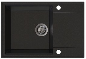 Sink Quality Sink55, kuchynský granitový drez 680x460x215 mm + grafitový sifón, čierna so zlatými bodmi, SKQ-SINK.L.1KDO.XB