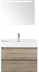 Kúpeľňový nábytkový set Maxx XL 80 cm s keramickým umývadlom a zrkadlom s LED osvetlením dub sivý