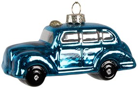 Vianočná sklenená ozdoba modré auto - 9*4*5 cm