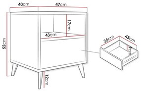Nočný stolík OVESSI 52x47 cm čierna/dub artisan