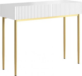 Toaletný stolík so zásuvkami Nicole 100 cm - biely mat / zlaté nožičky