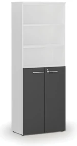 Kombinovaná kancelárska skriňa PRIMO WHITE, dvere na 3 poschodia, 800 x 420 x 2128 mm, biela/grafit