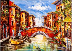 Sklenený obraz - Olejomaľba mesta III. (70x50 cm)