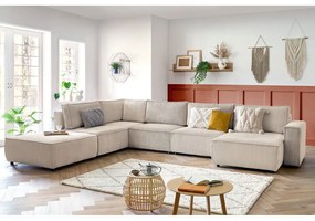 Krémovobiela menčestrová rohová pohovka (ľavý roh/do tvaru "U") Nihad modular – Bobochic Paris