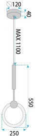 Toolight Toolight, LED závesné svietidlo 25x55cm, 10W, 3000K, LHJ059-CP1, zlatá matná, OSW-60031
