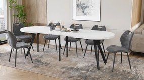 Mazzoni EXPANSO Biely mat / čierne nohy - OVÁLNY ROZKLADACÍ STÔL 160-360 cm PRE 16-18 OSÔB