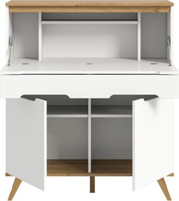 Sekretár s výklopným stolíkom Scandi, biela/dub nox