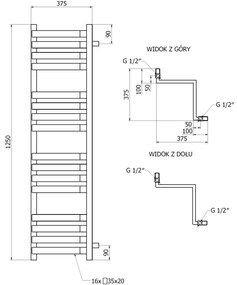 Mexen Loop, kúpeľňový radiátor 1250 x 375 mm, 666 W, biela, W129-1250-350-00-20