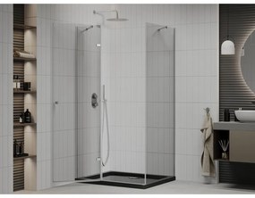 Mexen Roma, sprchový kút s krídlovými dverami 120 (dvere) x 80 (stena) cm, 6mm číre sklo, chrómový profil + slim sprchová vanička čierna + chrómový sifón, 854-120-080-01-00-4070
