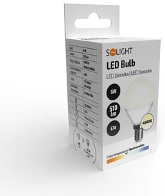 SOLIGHT LED žiarovka miniglobe matná P45 6W, E14, 4000K, 510lm