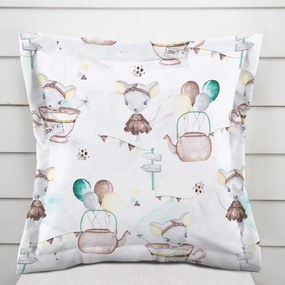 Biante Detská bavlnená obliečka na vankúš s lemom Sandra SA-372 Myšky a konvičky na bielom 40 x 40 cm